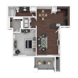 800 Square foot 1 Bedroom 1 Bathroom floorplan known as the Amaretto