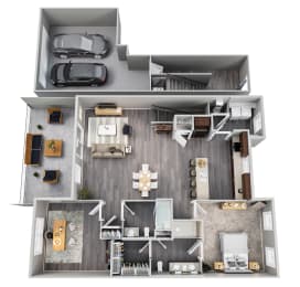 1 Bedroom 2 Bath Floorplan at Sunrise on the Monon, Indiana, 46280
