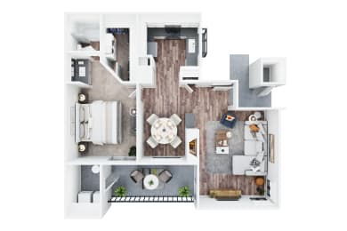 bedroom floor plan an in 3d at La Serena, California