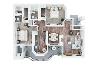 bedroom floor plan an in 3d at La Serena, San Diego, CA