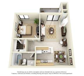 1 Bed 1 Bath Floor Plan at Village Park Apartments, Encinitas, 92024