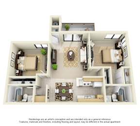 2 Bedroom 2 Bath Floor Plan at Village Park Apartments, California