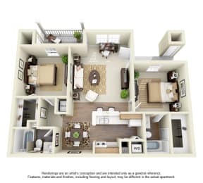 2 Bed 2 Bath Floor Plan at Greenbriar Apartments, Tulsa, Oklahoma