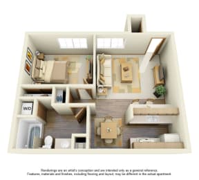  Floor Plan 1 Bed 1 Bath - B