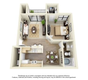  Floor Plan 1 Bed 1 Bath - B