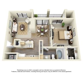  Floor Plan 1 Bed 1 Bath - C