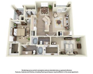  Floor Plan 2 Bed x 2 Bath Small