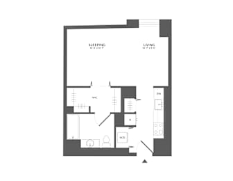A floor plan of a house with a living room, dining room, kitchen, and bedrooms.