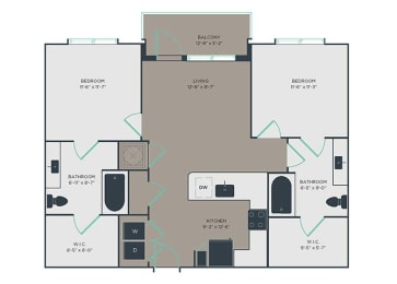 B1 2 Bed 2 Bath Floor Plan at Link Apartments&#xAE; Montford, North Carolina