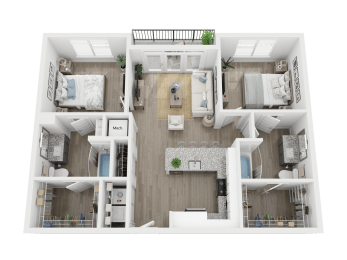 2 bed 2 bath B1 Floor Plan at Link Apartments® 4th Street, Winston-Salem