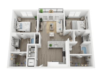 2 bed 2 bath B1.1 Floor Plan at Link Apartments® 4th Street, North Carolina