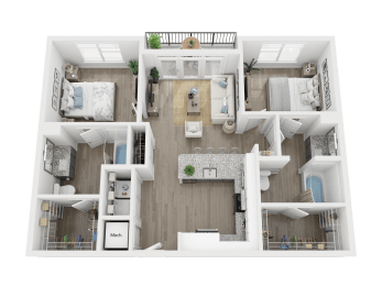 2 bed 2 bath B1.1A Floor Plan at Link Apartments® 4th Street, Winston-Salem, NC, 27101