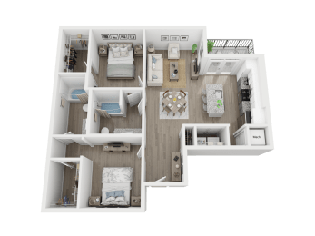 2 bedroom  2 bath B3 Floor Plan at Link Apartments® 4th Street, Winston-Salem, North Carolina