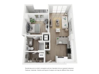 1 bed 1 bath A2 Alt Floor Plan at Link Apartments® H Street, Washington, Washington
