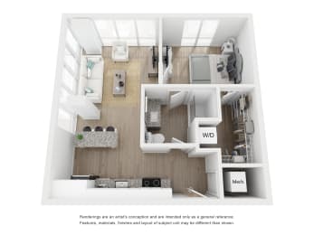 1 bed 1 bath A3 Floor Plan at Link Apartments® H Street, Washington, DC, 20002