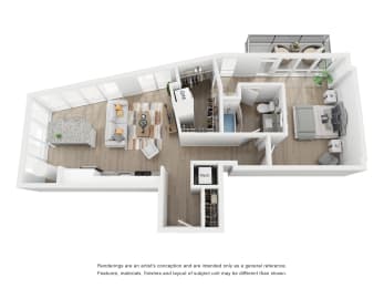 1 bed 1 bath A6 Floor Plan at Link Apartments® H Street, Washington, 20002