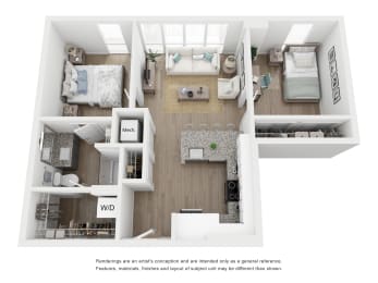 1 bed 1 bath AD1 Floor Plan at Link Apartments® H Street, Washington