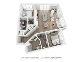 2 bed 2 bath B4 Floor Plan at Link Apartments® H Street, Washington, DC