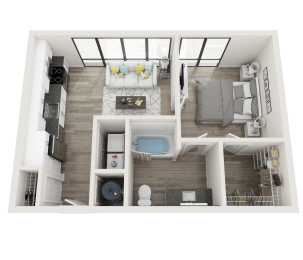 1 bedroom 1 bathroom Floor plan B at Link Apartments® Montford, Charlotte, 28209