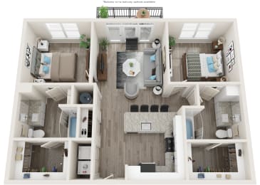 2 bedroom 2 bath B1 Floor Plan at Link Apartments® Linden, Chapel Hill, NC, 27517