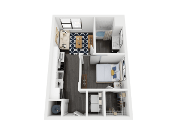 1 bed 1 bath A1A Floor Plan at Link Apartments® Mint Street, North Carolina