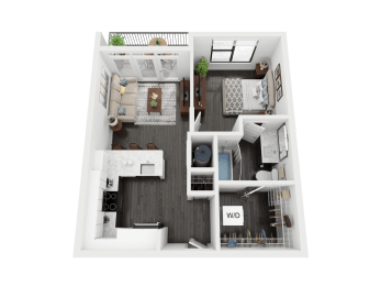 1 bed 1 bath A2 Floor Plan at Link Apartments® Mint Street, Charlotte, NC, 28203