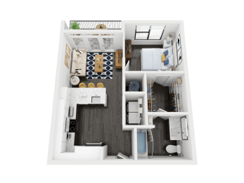 1 bed 1 bath A2A Floor Plan at Link Apartments® Mint Street, North Carolina, 28203