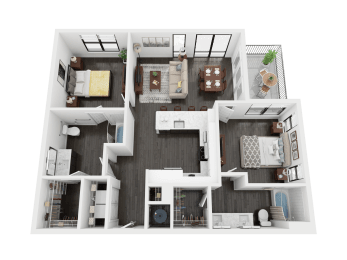 2 bed 2 bathroom B3A Floor Plan at Link Apartments® Mint Street, Charlotte, 28203