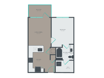 A3 1 Bed 1 Bath Floor Plan at Link Apartments&#xAE; Grant Park, Atlanta