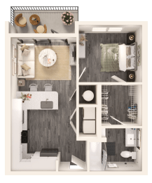 a floor plan of a 1 bedroom apartment at Link Apartments NoDa 36th, Charlotte, NC