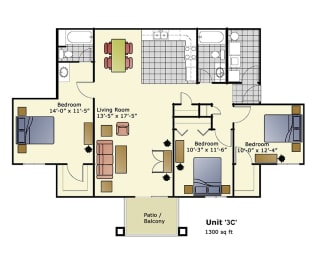 a floor plan of a house with bedrooms and a living room