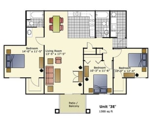 level floor plan of a home with bedrooms and a living room