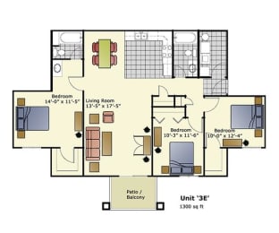 level floor plan of a residence with bedrooms and baths
