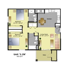 a floor plan of a bedroom apartment with a bathroom and a living room
