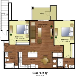 a floor plan of a home with bedrooms and a living room