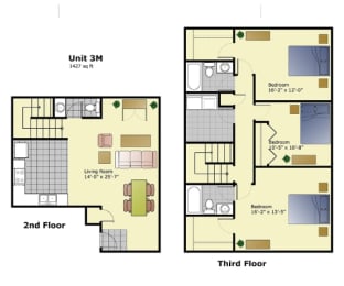 a floor plan of two different layouts of a house