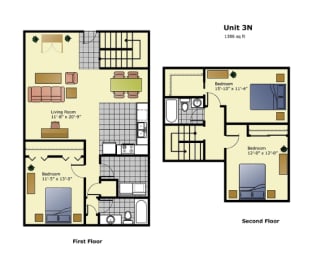 a floor plan of a 3 bedroom unit with different floor plans