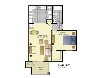 floor plan of the unit 1c floor plan with bedrooms and baths