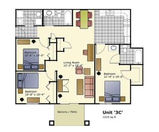 the floor plan of unit 3c at the crossings