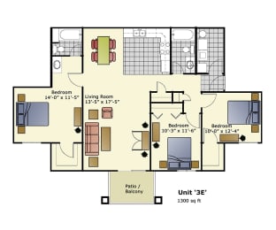 a floor plan of a house with bedrooms and a large living room