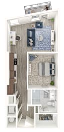 A series of images showing a top-down view of a small apartment layout.