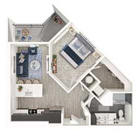 A 3D floor plan of a house showing the layout of the rooms.