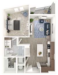 A series of images showing different layouts of a small apartment.
