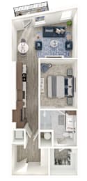 A series of images showing different layouts of a small apartment.