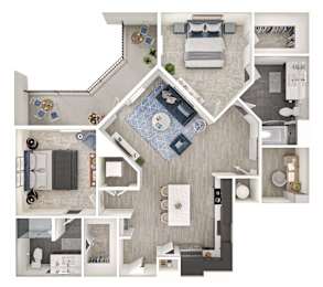 A top-down view of a house layout with a central courtyard.