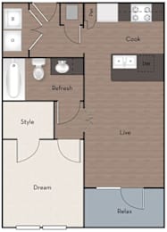 A floor plan of a house with labeled rooms such as "Cook" and "Dream".