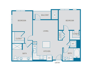 a blueprint of a floor plan with bedrooms and baths