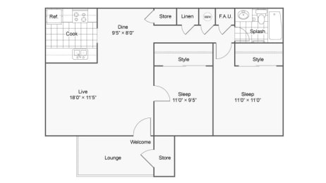 Two Bedroom B2 Floor Plan at The District
