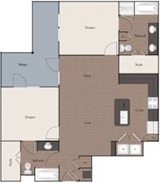 A floor plan of a house with labeled rooms such as "Dream," "Relax," and "Style."