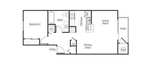 A1 floorplan one bedroom one bathroom at Bella Vista Apartments
